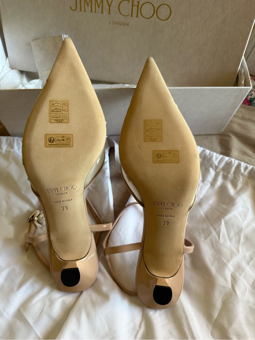 Jimmy Choo NWT Calfskin Mesh Embroidered Aren 45 Slingback size EU 39 - Picture 5 of 12